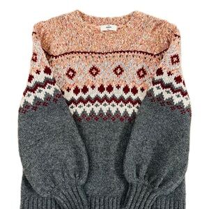 entro Multicolor Speckled Fair Isle Sweater with Burgundy Stripe